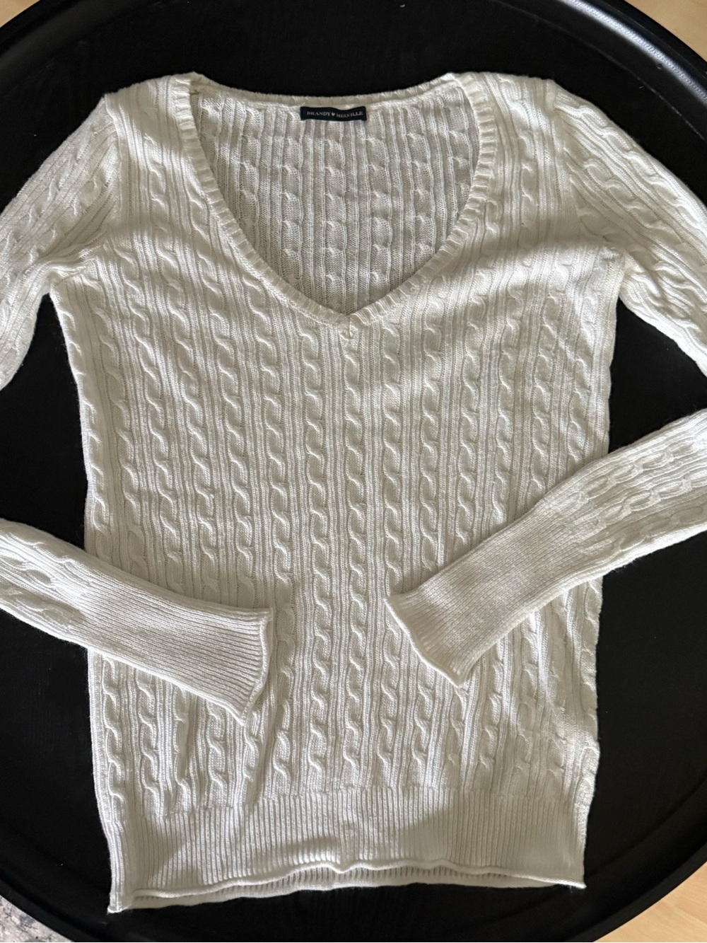 Brandy Melville Cream Cable Knit V-Neck Sweater